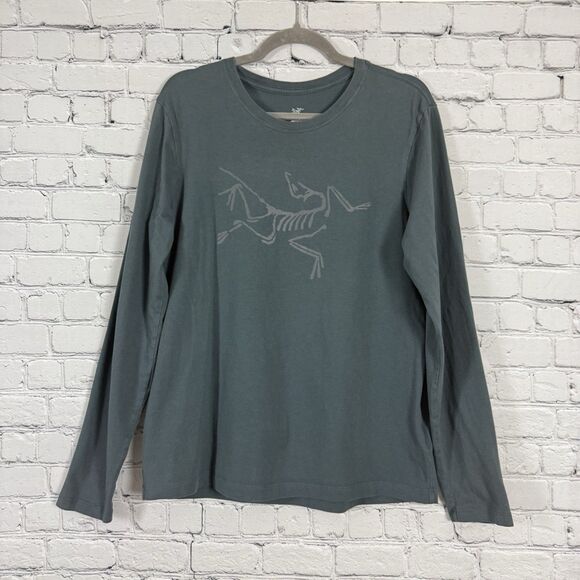ARC'TERYX Archaeopteryx Long Sleeve T Shirt Mens M in Neptune Green Logo Graphic - Picture 1 of 8